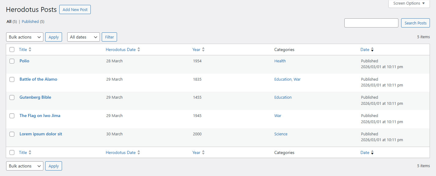 Admin columns and sorting