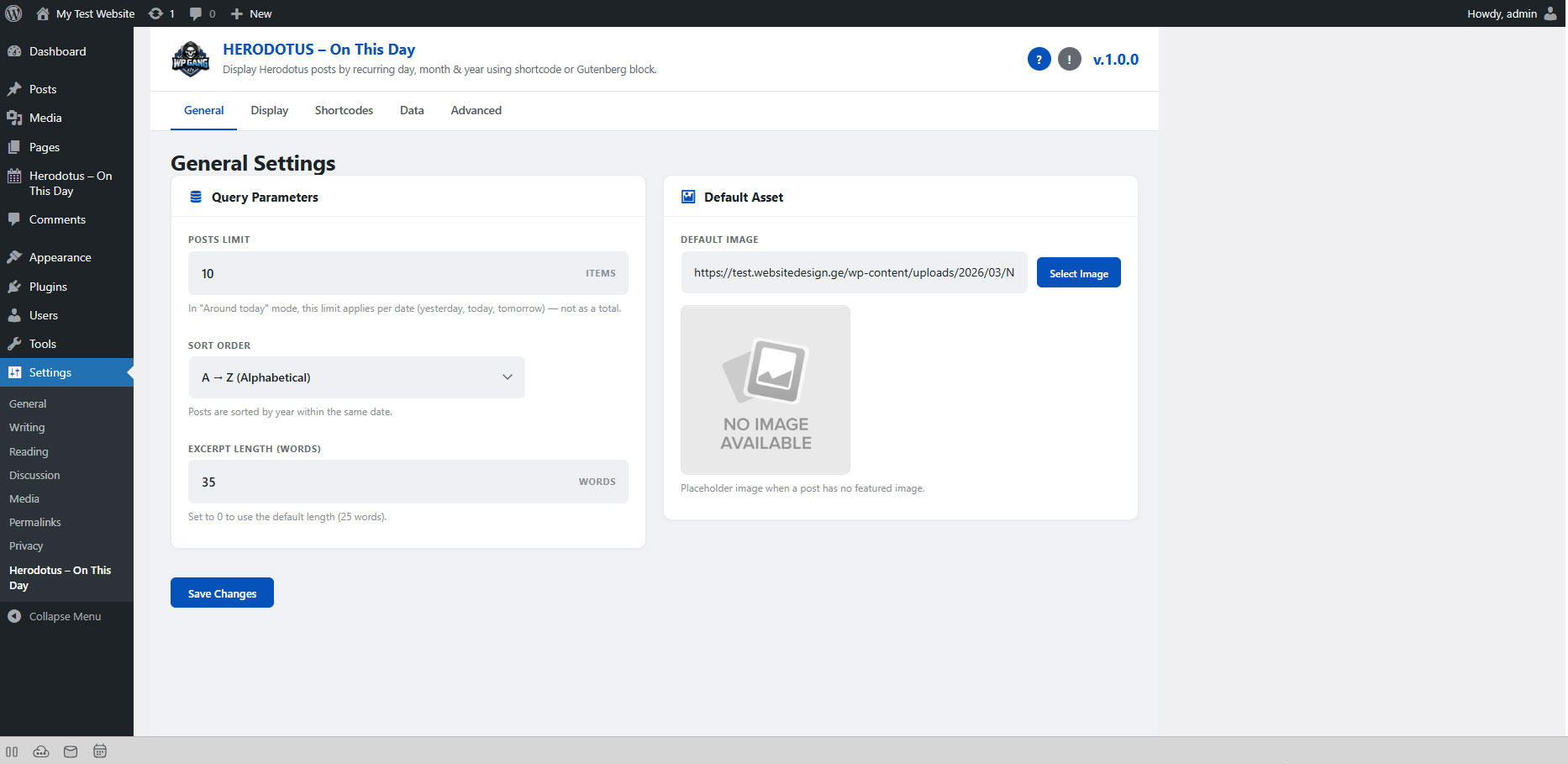 Admin sidebar showing Herodotus menu