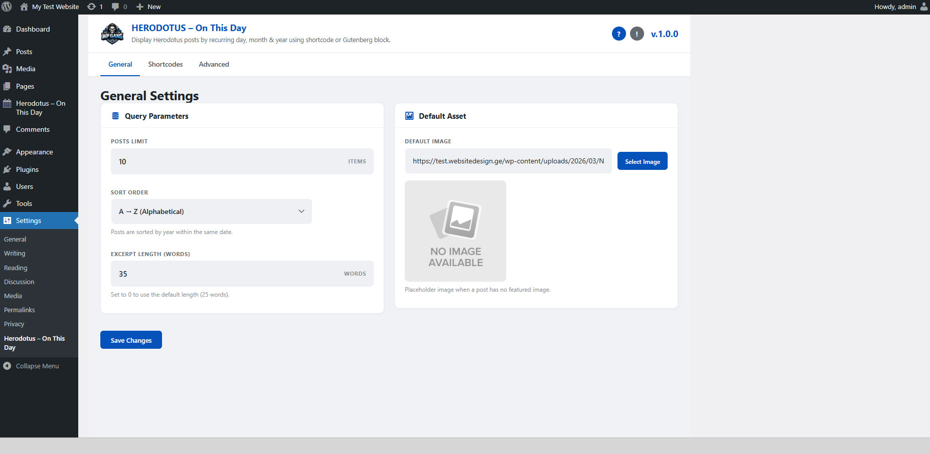 Settings page